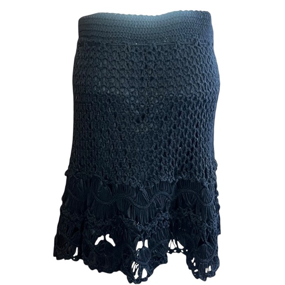 Nick & Mo Crochet Mini Skirt Black Lace Drawstring Waist ALine Casual - Picture 3 of 5
